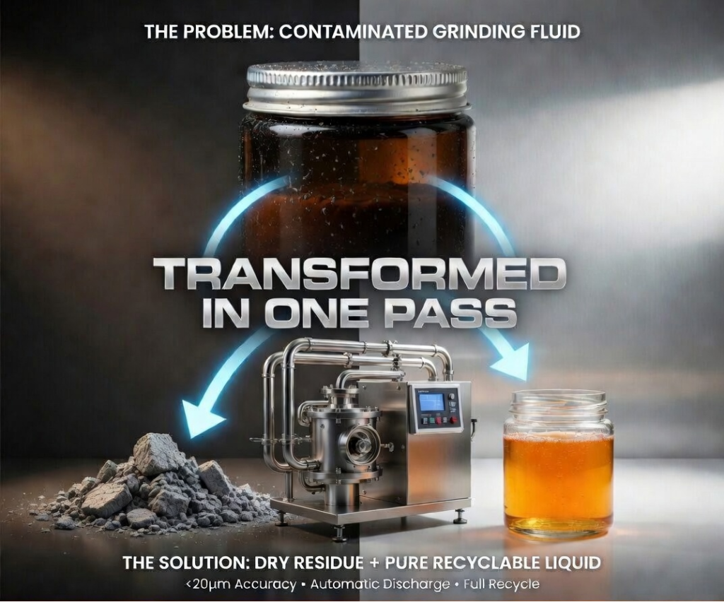 Industrial Coolant Filtration & Oil Purifier System. solution: dry residue +pure recyclable liquid.